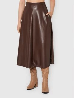 Weekend Max Mara Γυναίκες Midi Φούστα από απομίμηση δέρματος Narvel 51060623 Καφέ Regular Fit